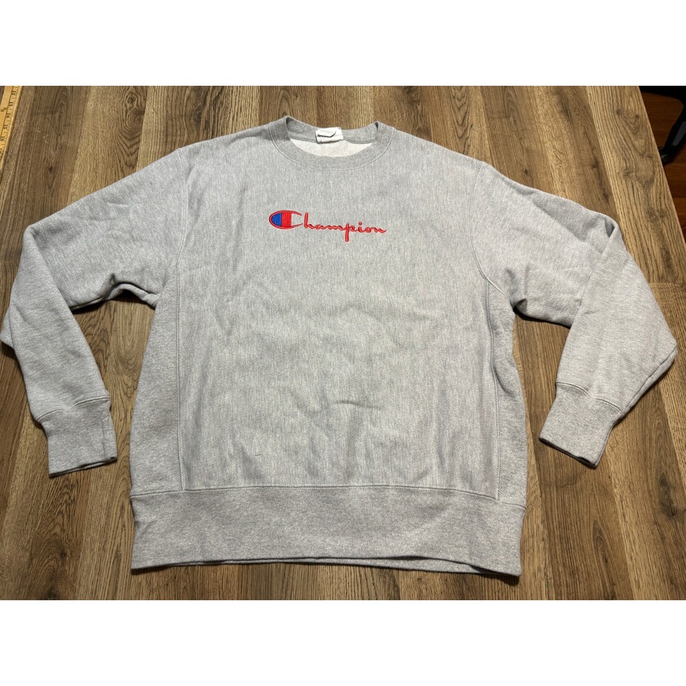 Vintage Champion Reverse Weave Sweatshirt Mens Size Large Grey Embroidered